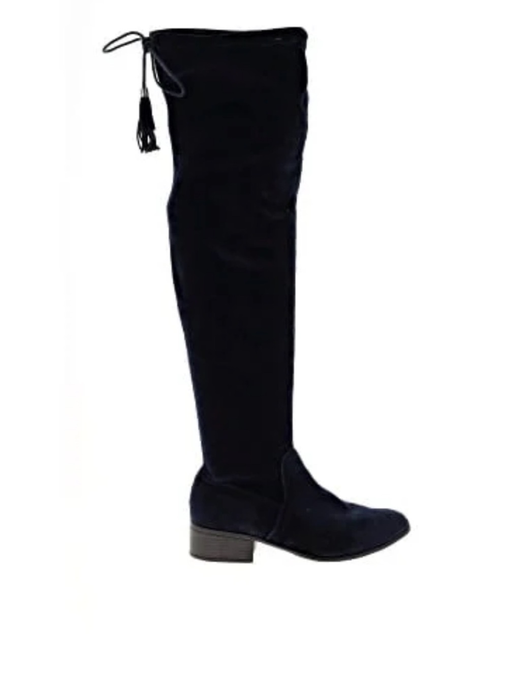 Madden Girl Over-the-Knee Black Suede Boots with Tassel Tie